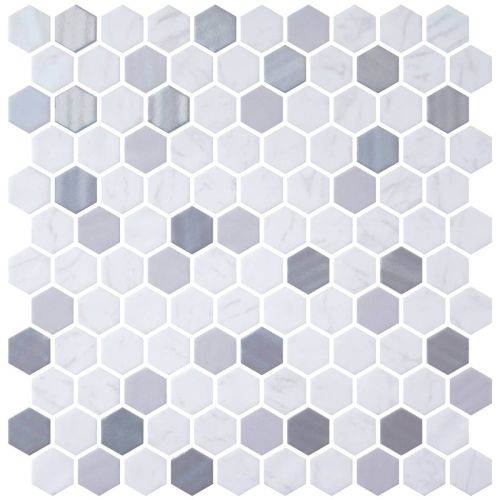 Hex Blend Metal Carrara Non Slip 30.1 x 29.0cm Mosaic Sheet (12863)