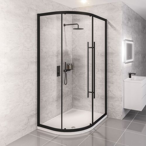 Vantage 1200 x 900mm Single Door Offset Quadrant Shower Enclosure - Black (21427)