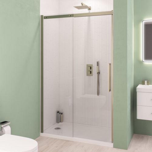Corniche 8 1400mm Sliding Shower Door - Brushed Brass (21432)