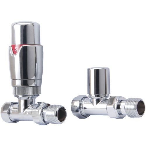 Eliseo Ricci Thermostatic Straight Radiator Valve Pack - Chrome (20519)
