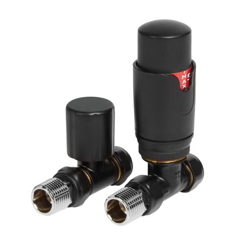 Eliseo Ricci Thermostatic Straight Radiator Valve Pack - Black (20522)