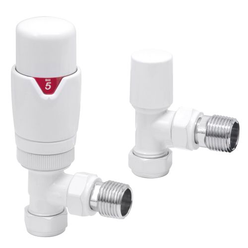 Eliseo Ricci Thermostatic Angled Radiator Valve Pack - White (20515)