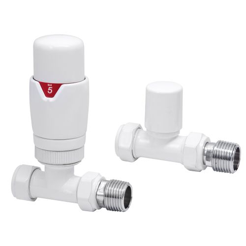 Eliseo Ricci Thermostatic Straight Radiator Valve Pack - White (20520)