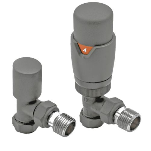 Eliseo Ricci Thermostatic Angled Radiator Valve Pack - Anthracite (20513)
