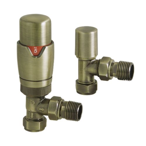 Eliseo Ricci Thermostatic Angled Radiator Valve Pack - Brushed Brass (20516)