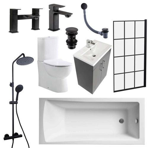 Austin Matt Anthracite Shower Bath Suite - Black (20568)