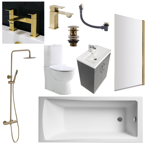 Austin Matt Anthracite Shower Bath Suite - Brushed Brass (20571)