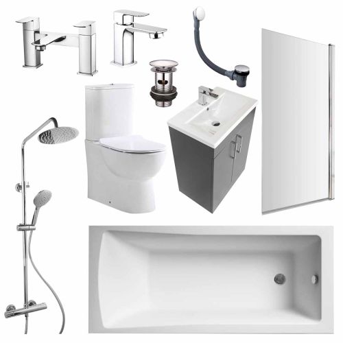 Austin Matt Anthracite Shower Bath Suite - Chrome (20565)