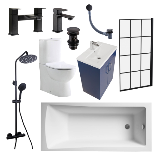 Austin Matt Blue Shower Bath Suite - Black (20569)