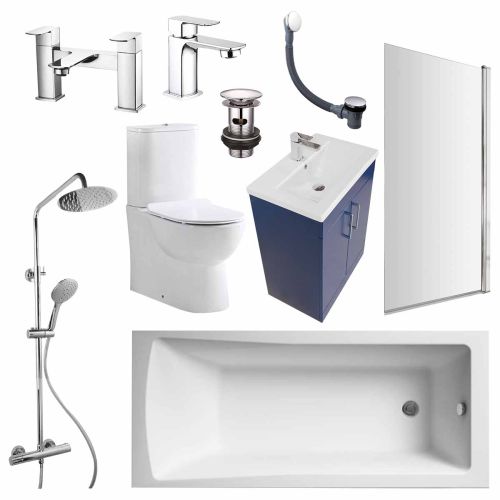 Austin Matt Blue Shower Bath Suite - Chrome (20566)