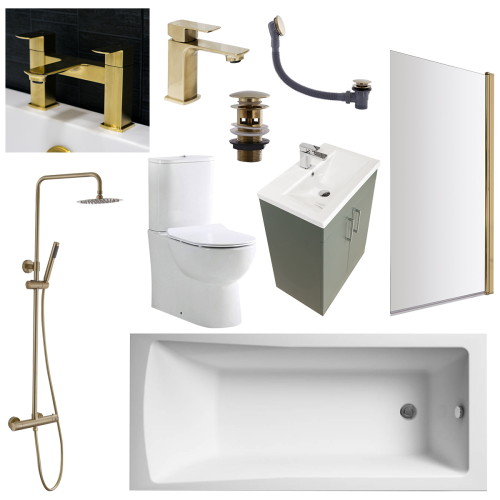 Austin Matt Green Shower Bath Suite - Brushed Brass (20573)