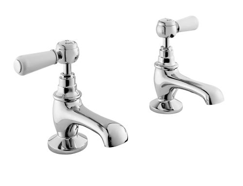 Hudson Reed Topaz with Lever Basin Pillar Taps & Hexagonal Collar - White BC301HL (2455)