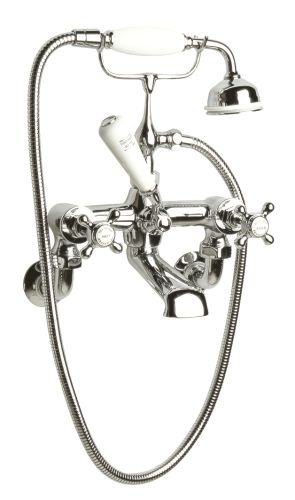Hudson Reed Topaz with Crosshead Wall Mounted Bath Shower Mixer & Hexagonal Collar - White BC304HXWM (2445)