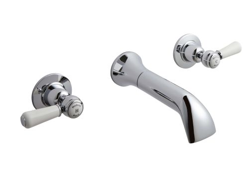 Hudson Reed Topaz with Lever Wall Mounted Bath Spout & Stop Taps & Domed Collar - White BC309DL (2468)
