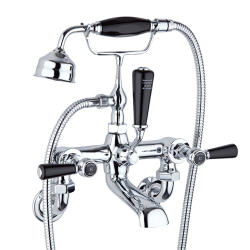 Hudson Reed Topaz with Lever Wall Mounted Bath Shower Mixer & Hexagonal Collar - Black BC404HLWM (2429)