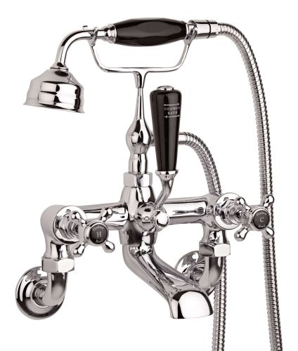 Hudson Reed Topaz with Crosshead Wall Mounted Bath Shower Mixer & Hexagonal Collar - Black BC404HXWM (2413)