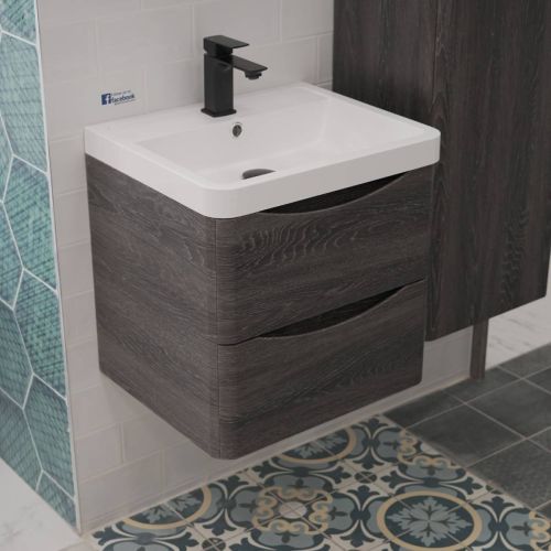 Baltimore 500mm Wall Mounted Vanity Unit & Basin - Graphite Oak (12766)
