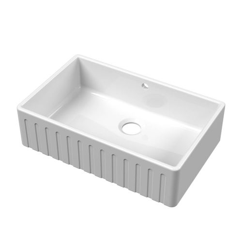 Nuie Fluted Butler 795x500x220mm Fireclay Sink with Central Waste & Overflow - White (20289)