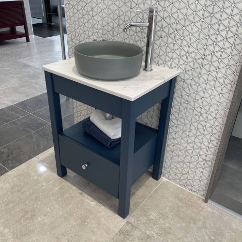 Josef Martin Cashel 600mm Floorstanding Vanity Unit & Pebble Worktop - Hicks Blue (13617)