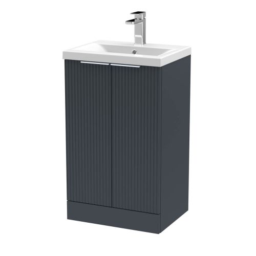 Hudson Reed Fluted 500mm Floorstanding 2 Door Vanity Unit & Basin - Satin Anthracite