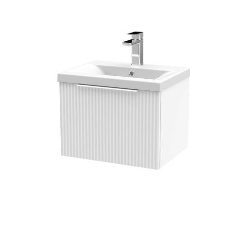 Hudson Reed Fluted 500mm Wall Mounted Single Drawer Vanity Unit & Basin - Satin White