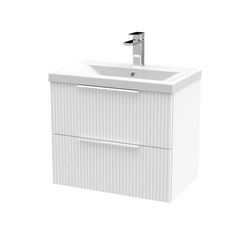 Hudson Reed Fluted 600mm Wall Mounted 2 Drawer Vanity Unit & Basin - Satin White