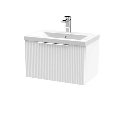 Hudson Reed Fluted 600mm Wall Mounted Single Drawer Vanity Unit & Basin - Satin White