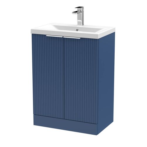 Hudson Reed Fluted 600mm Floorstanding 2 Door Vanity Unit & Basin - Satin Blue
