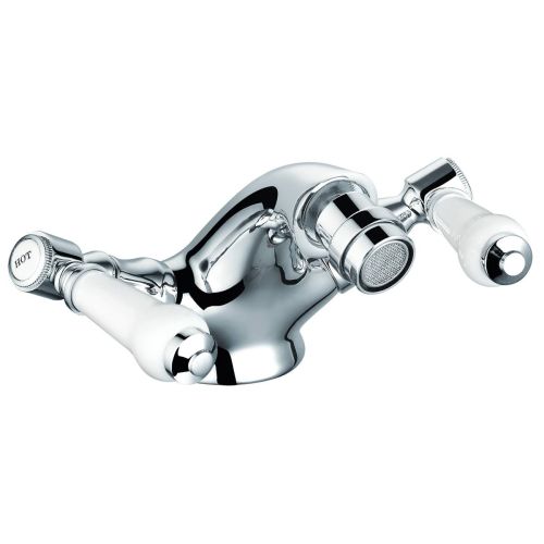 Eliseo Ricci Newbury Bidet Mixer with White Handles (13209)