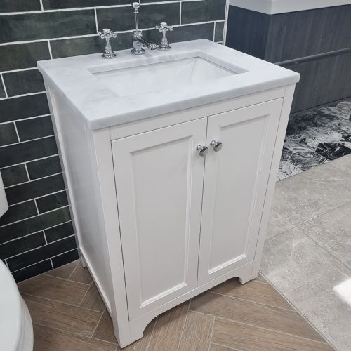 Harrogate Brunswick 600mm Vanity Unit, Worktop & Undermount Basin - Arctic White (15685)