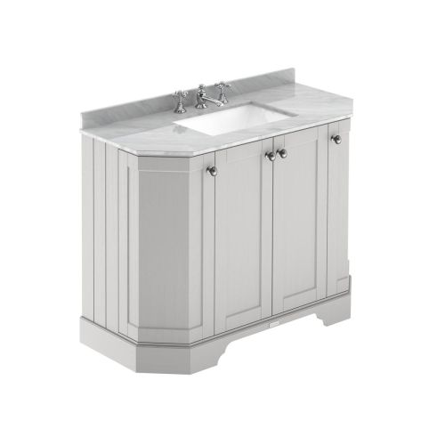 Hudson Reed Traditional Old London Timeless Sand 1000mm 4-Door Angled Unit & Grey Marble Top 3 Tap Hole