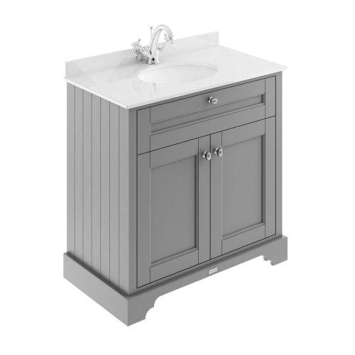 Hudson Reed Traditional Old London Storm Grey 800mm Cabinet & Light Grey Marble Top 1 Tap Hole