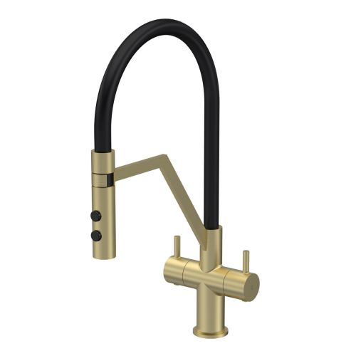Nuie Ravi Mono Dual Lever Kitchen Tap - Brushed Brass (20360)