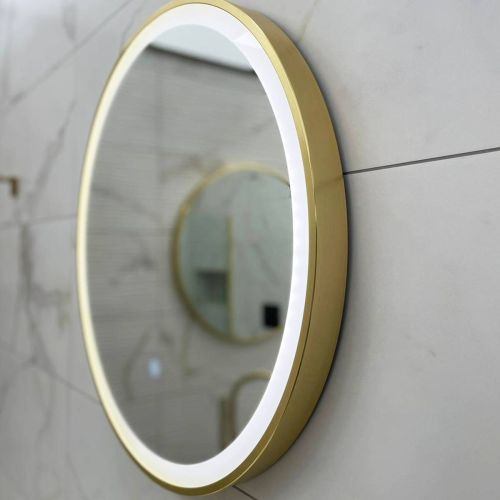 Brushed Brass Round Frame Mirror Range with Colour Change (16250)