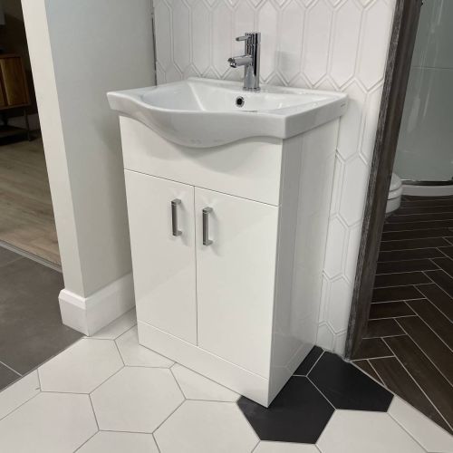 Paris 550mm Floorstanding Vanity Unit & Basin - Gloss White (12102)