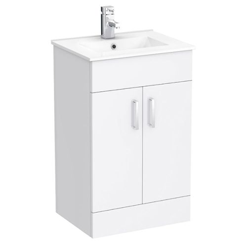 Roma 500mm Floorstanding Vanity Unit & Minimalist Basin - White Gloss (9906)