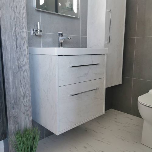 Josef Martin Urbano 600mm Space Saver Wall Mounted Vanity Unit & Basin - Carrera Marble (13614)