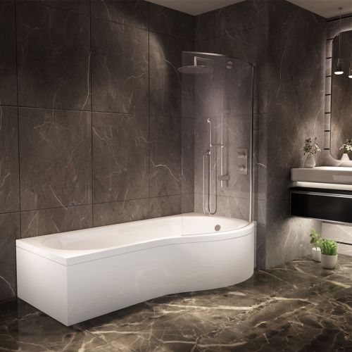 Ari 1700 x 700mm P-Shape Shower Bath, Panel & Screen - Right Hand (725)