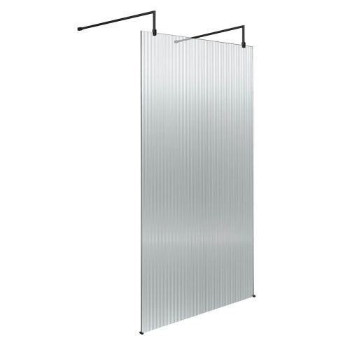 Hudson Reed 1000mm Fluted Wetroom Screen with Arms & Feet - Matt Black